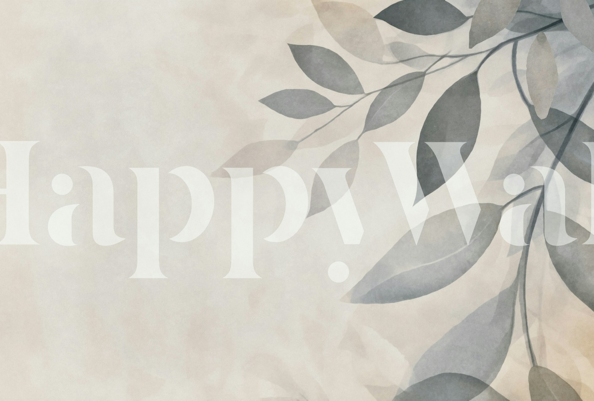 Watercolor leaf patterns in beige and grey tones wallpaper