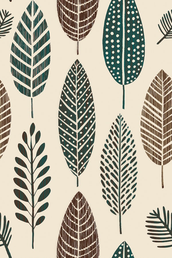 Rustic Autumn Textured Leaves Beige Green