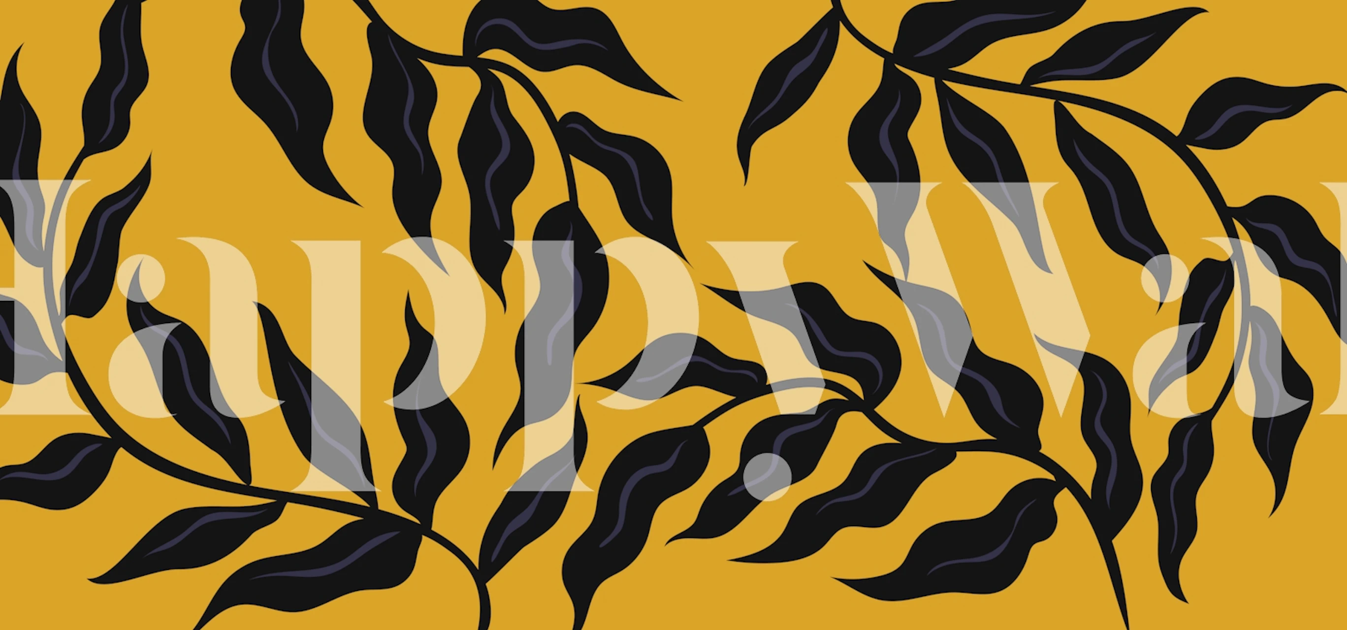 Black Retro Leaves wallpaper in a room