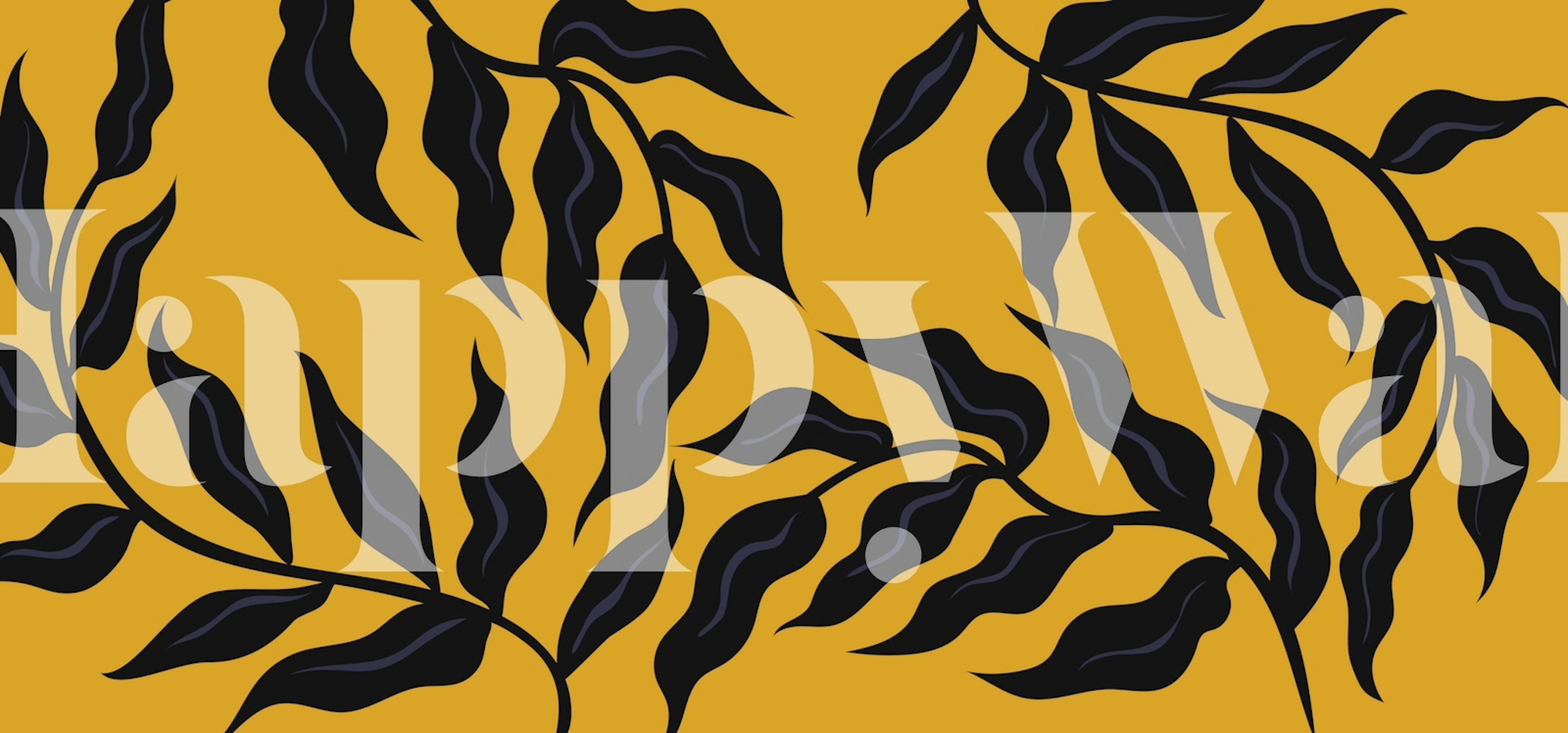 Papel de parede Black Retro Leaves em um quarto