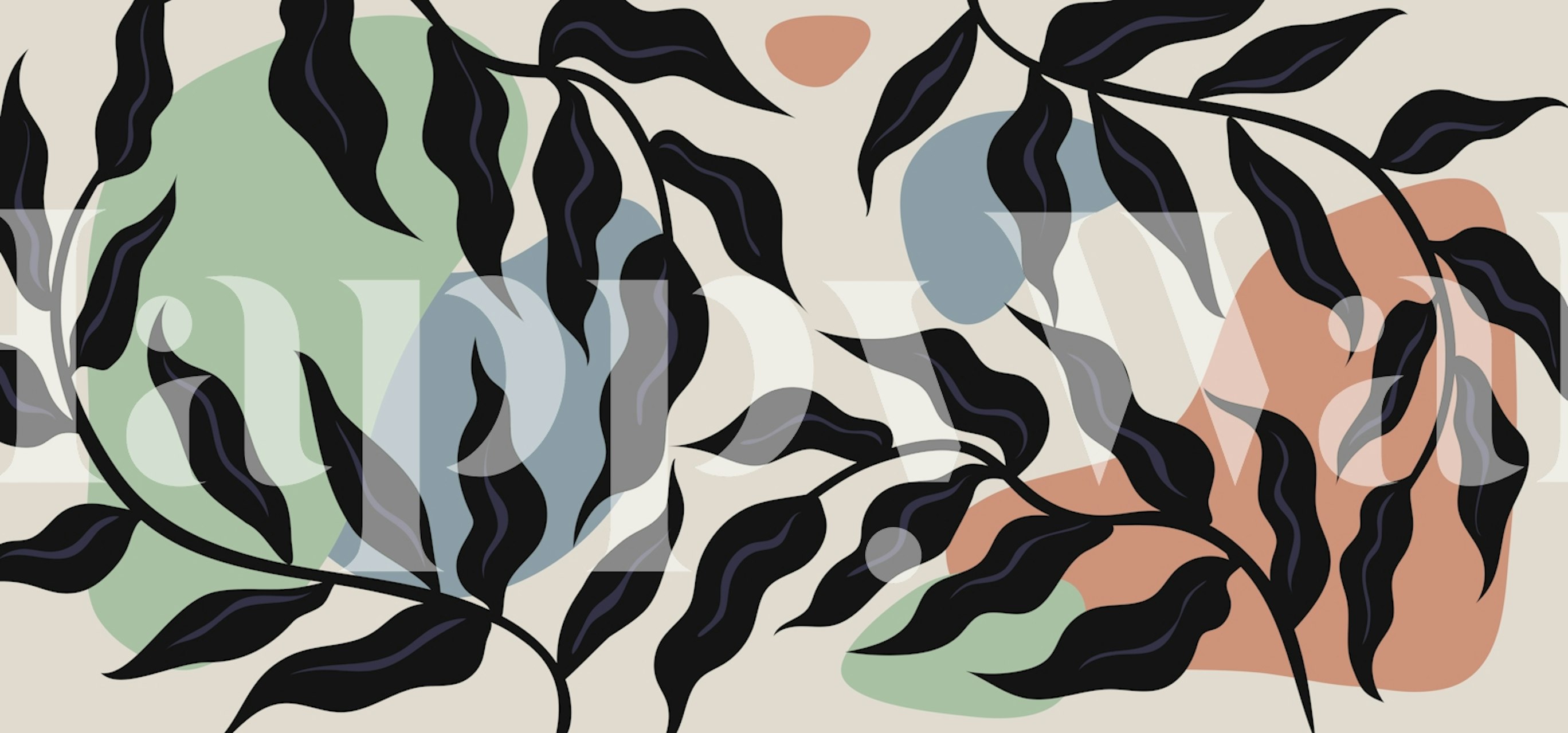 Mural de parede de folhas florais Bauhaus de meados do século com padrões botânicos abstratos