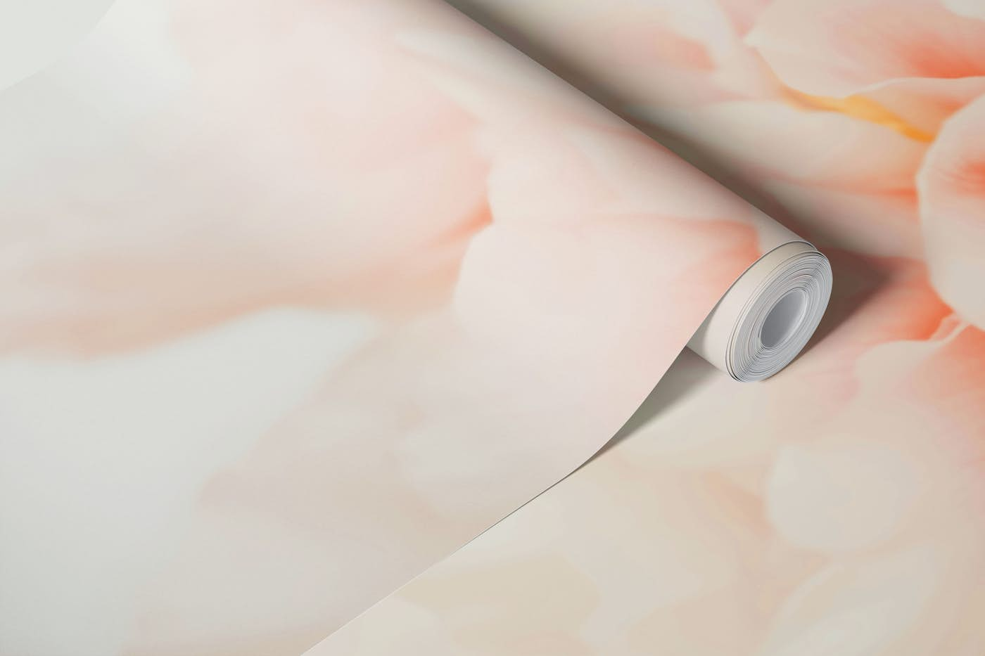 Flower Peony in pastel Orange and Peach Pink wallpaper roll