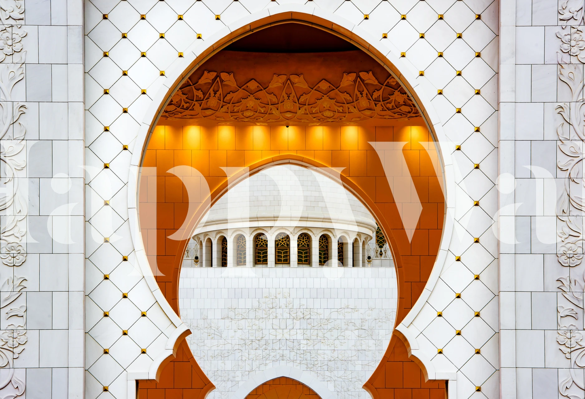 Geometric shapes in orange and white wallpaper