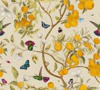 Hummingbirds, lemons and butterflies in ecru ταπετσαρία