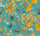 Hummingbirds, lemons and butterflies in aqua