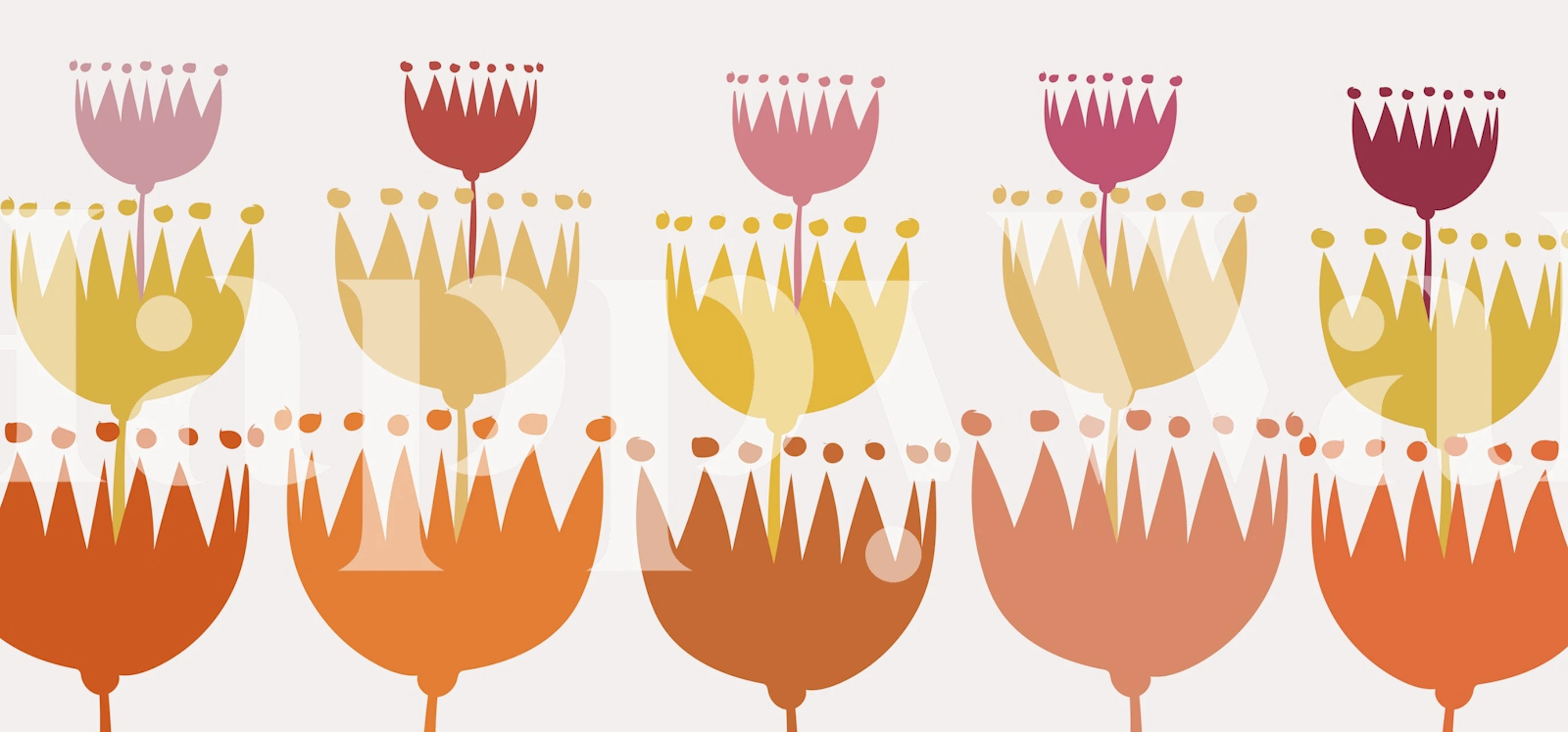 Colorful floral shapes in pink, yellow, and orange wallpaper