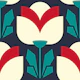 Geometric flowers, teal and red (2778 B)