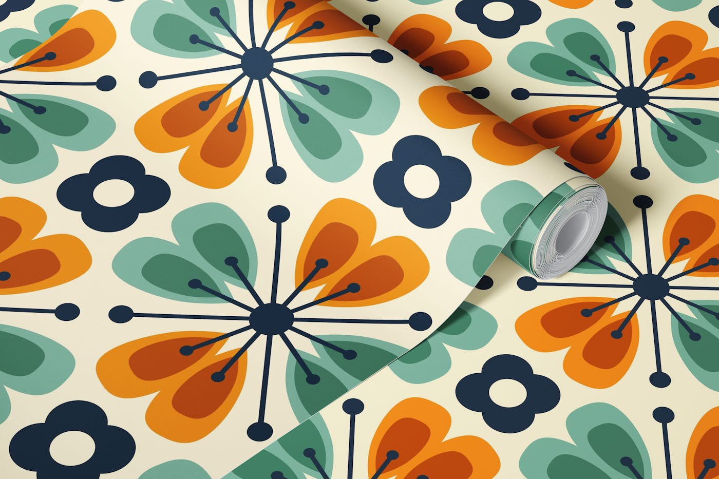 Abstract flowers, orange (2780 A) wallpaper roll