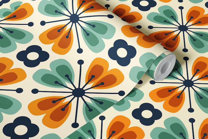 Abstract flowers, orange (2780 A)wallpaper roll
