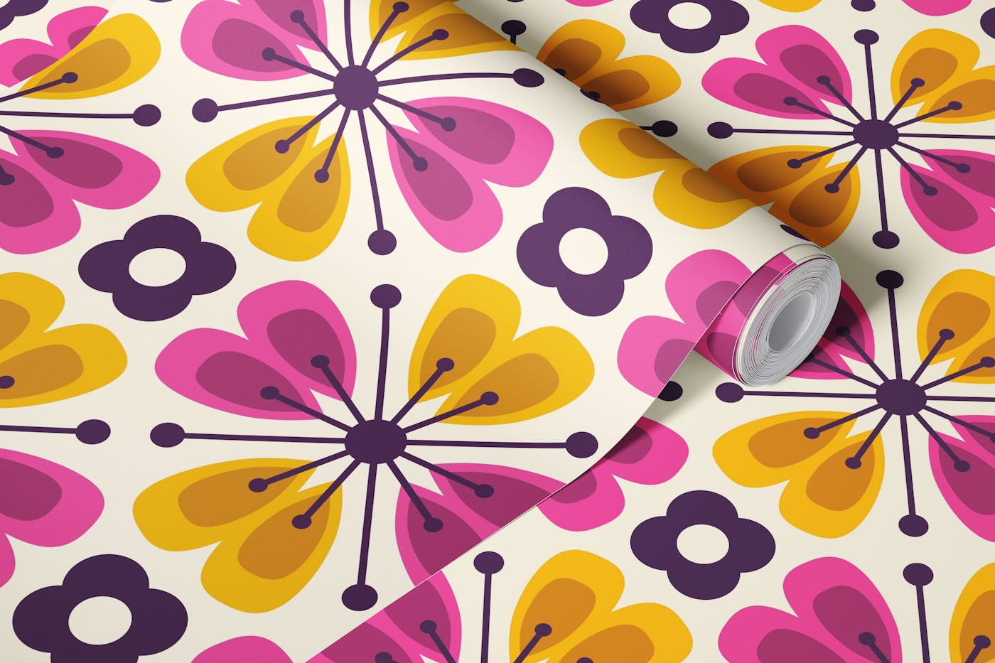 Abstract flowers, pink and yellow (2780 D) wallpaper roll