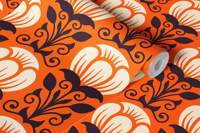 Royal flower pattern, orange (2781 E)wallpaper roll