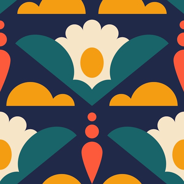 Geometric retro daisies, navy (2849 A)