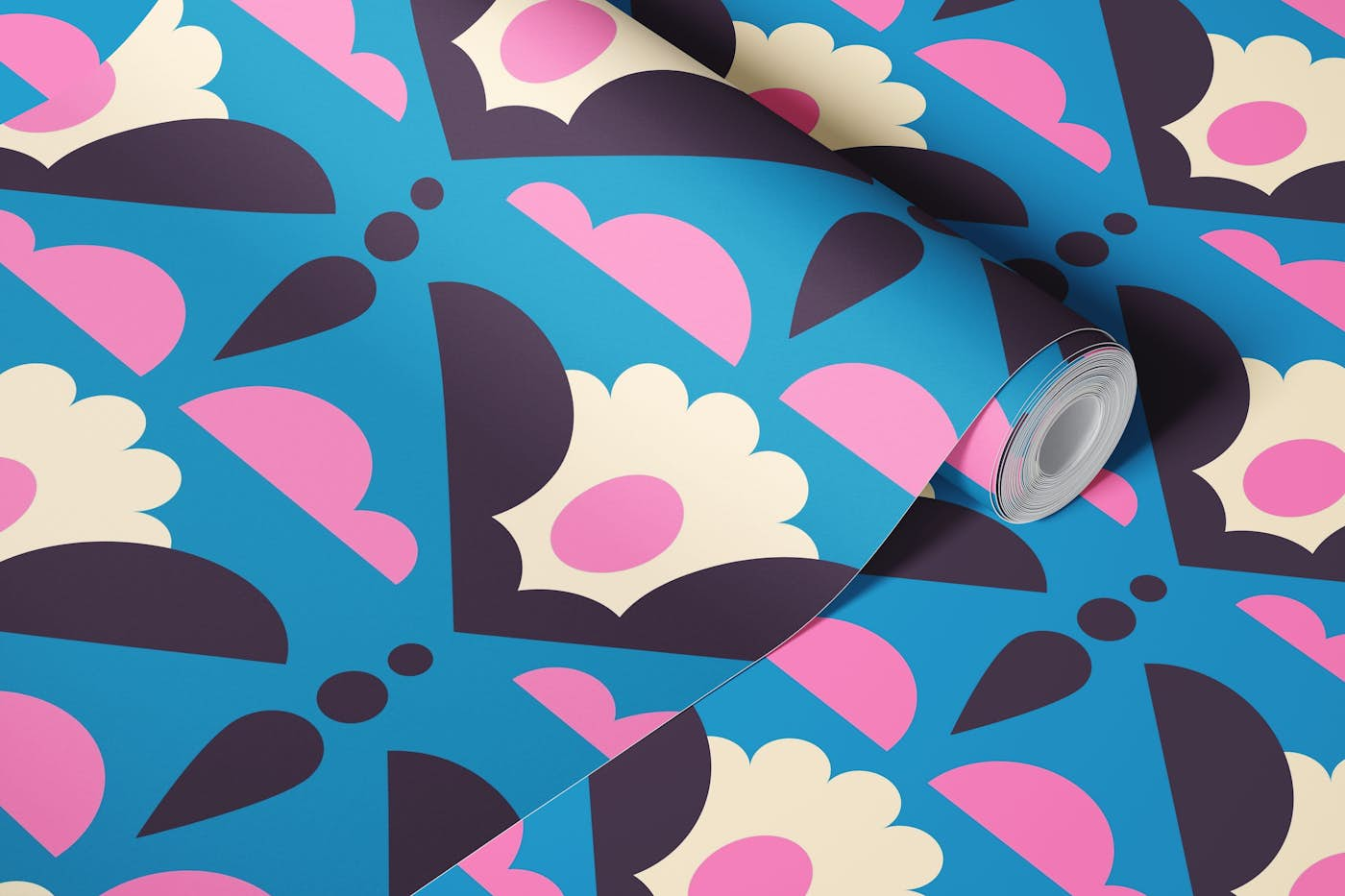 Geometric retro daisies, blue (2849 D) wallpaper roll