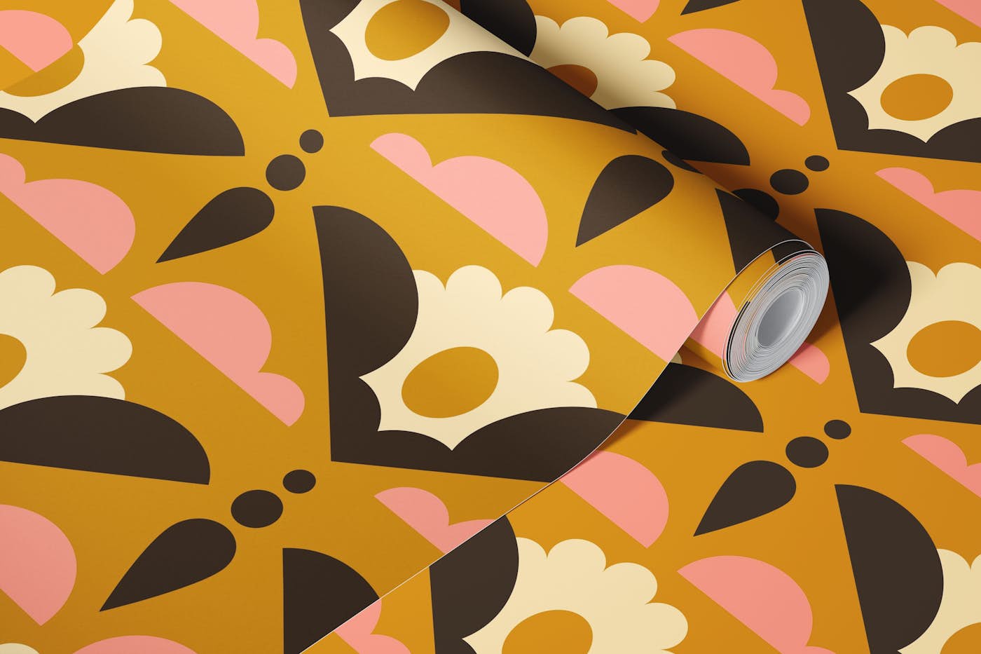 Geometric retro daisies, brown (2849 E) wallpaper roll