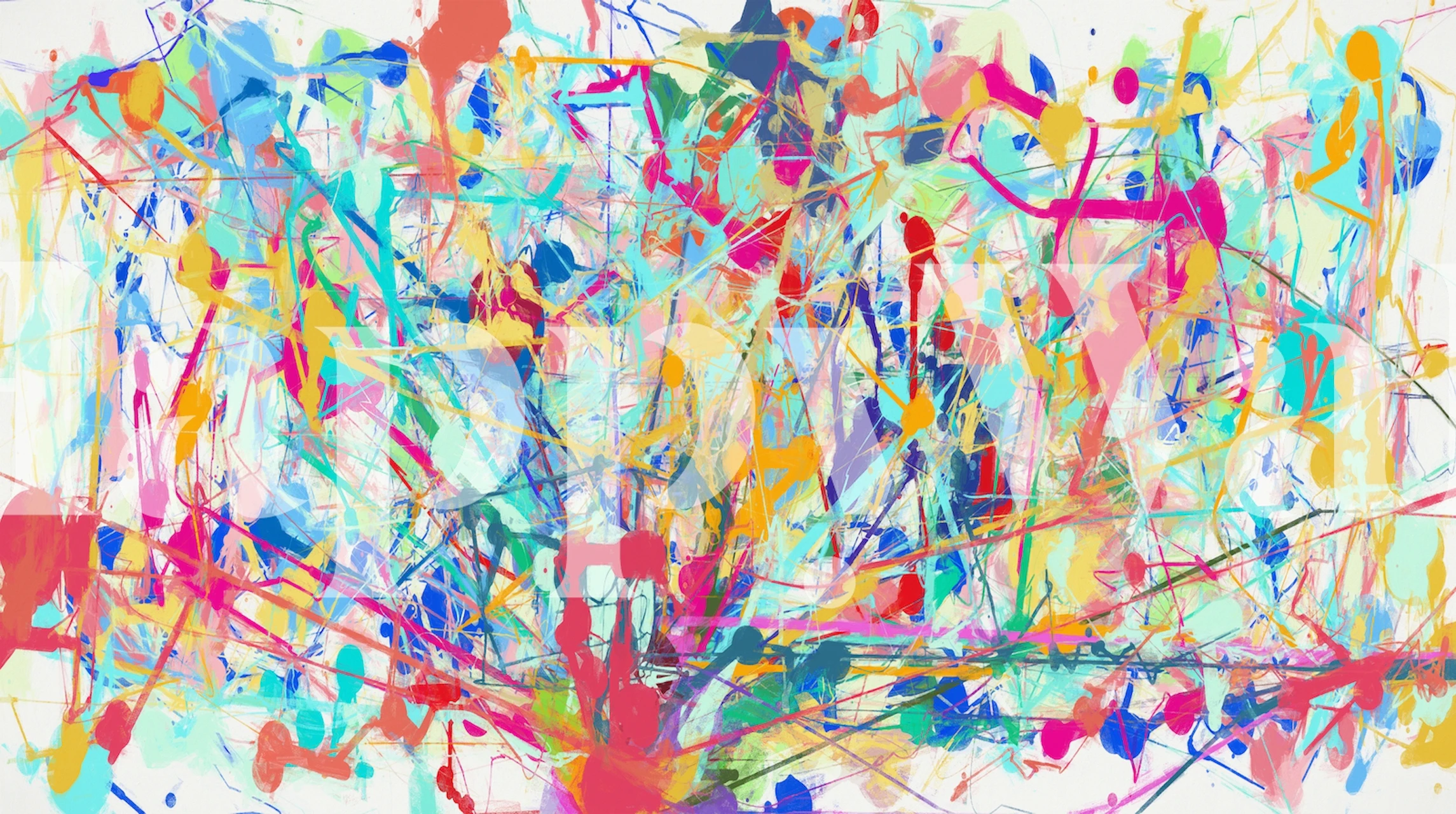 Mural expresionista abstracto Pollock Wink 46 con una explosión de salpicaduras de colores