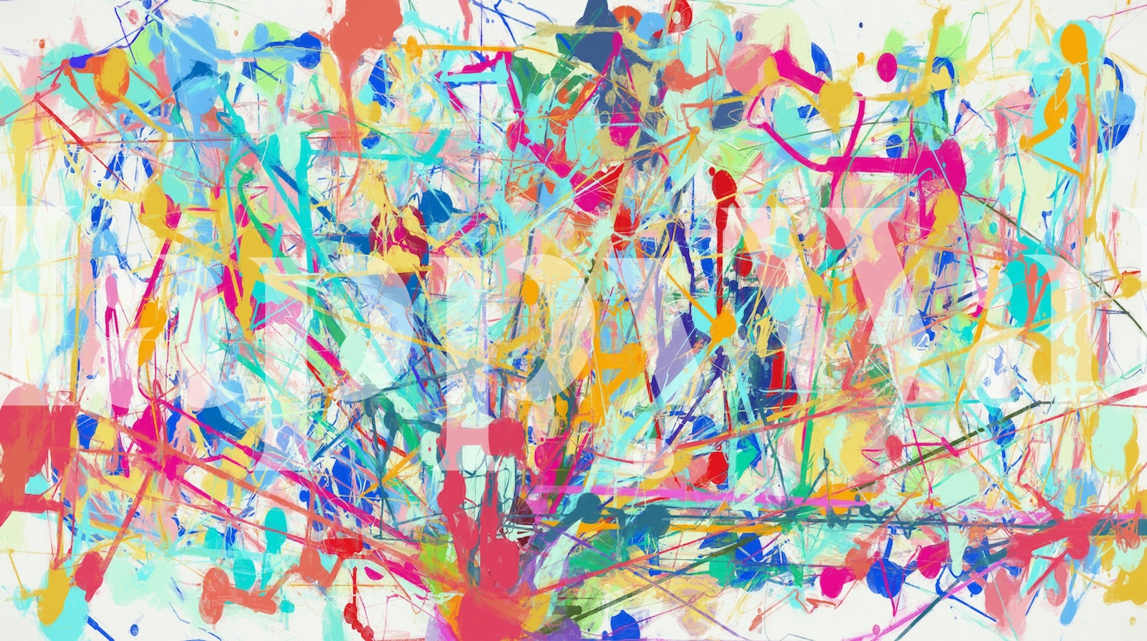 Abstrakti ekspressionistinen Pollock Wink 46 -tapetti, jossa on värikkäitä roiskeita