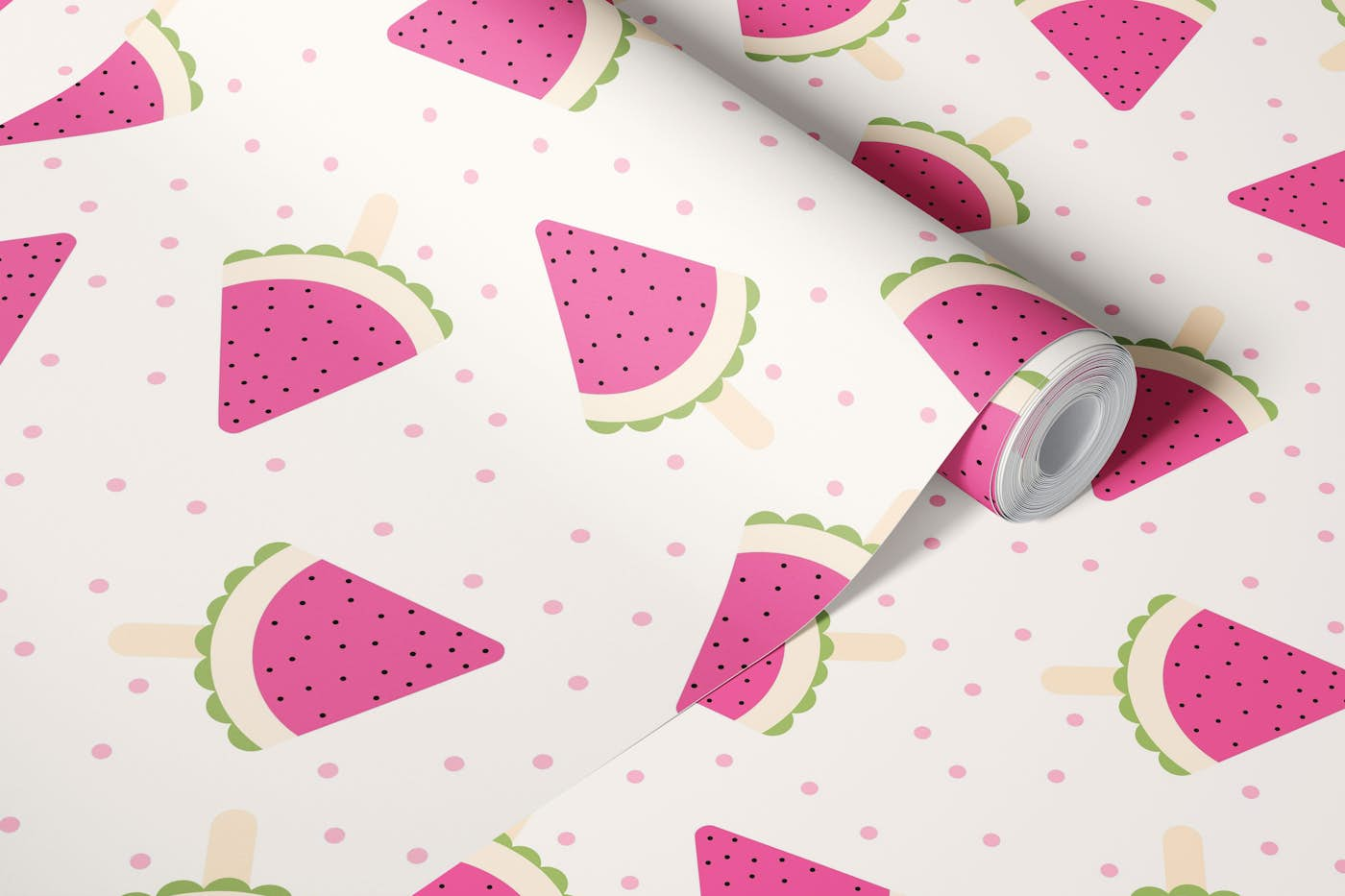 Watermelon Popsicles Fuchsia Dots Pink wallpaper roll