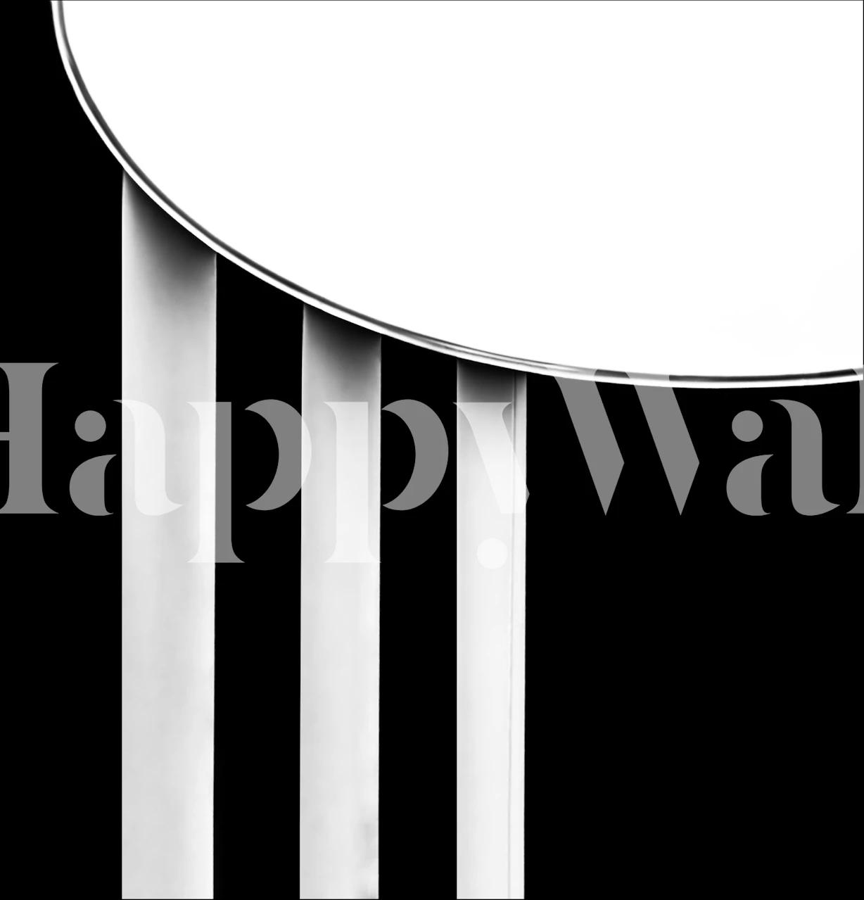 Monochrome abstract wall mural with curved top and vertical lines