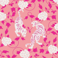 Vintage Chinese Pink Tigers Mural wallpaper