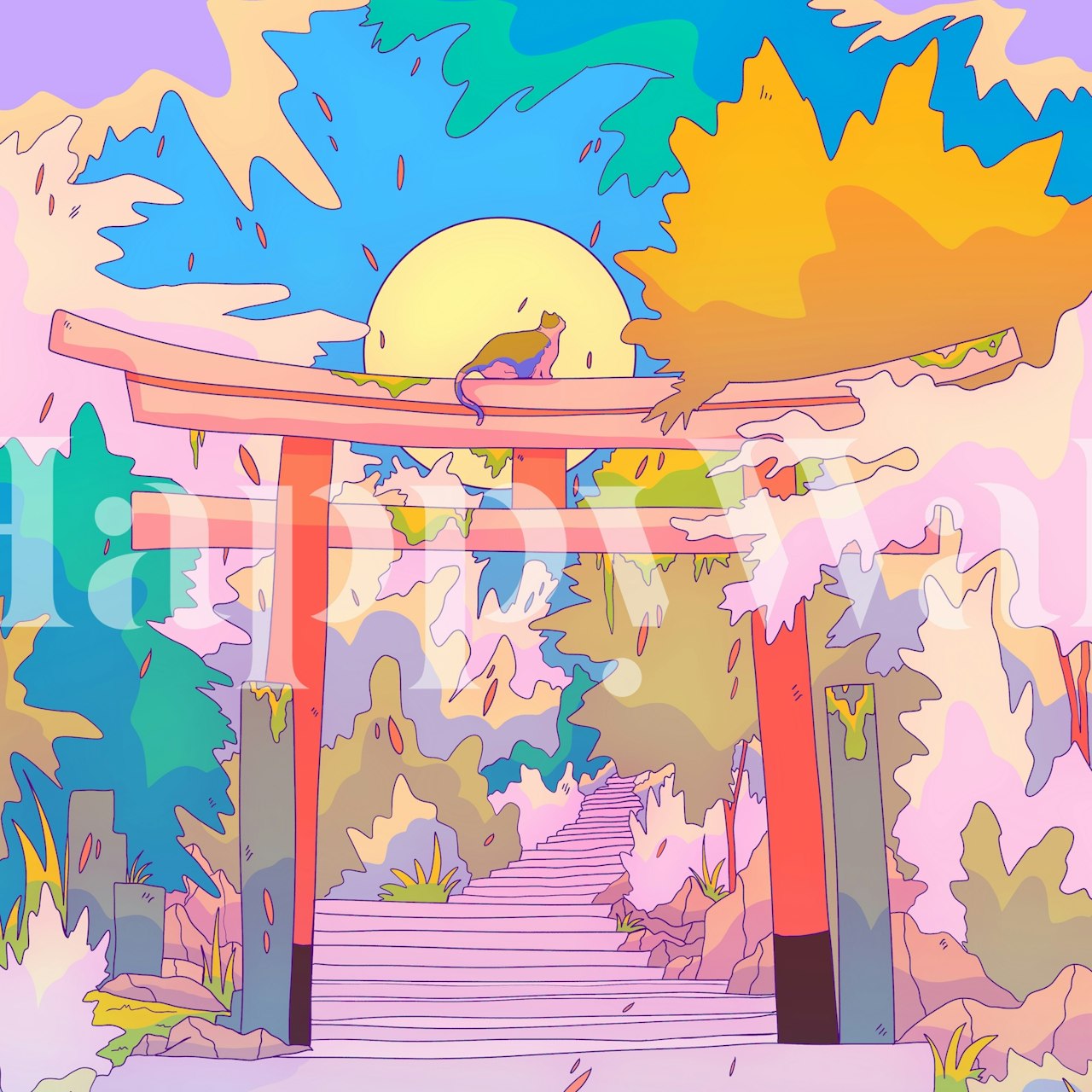 Colorful welcome wallpaper in a room