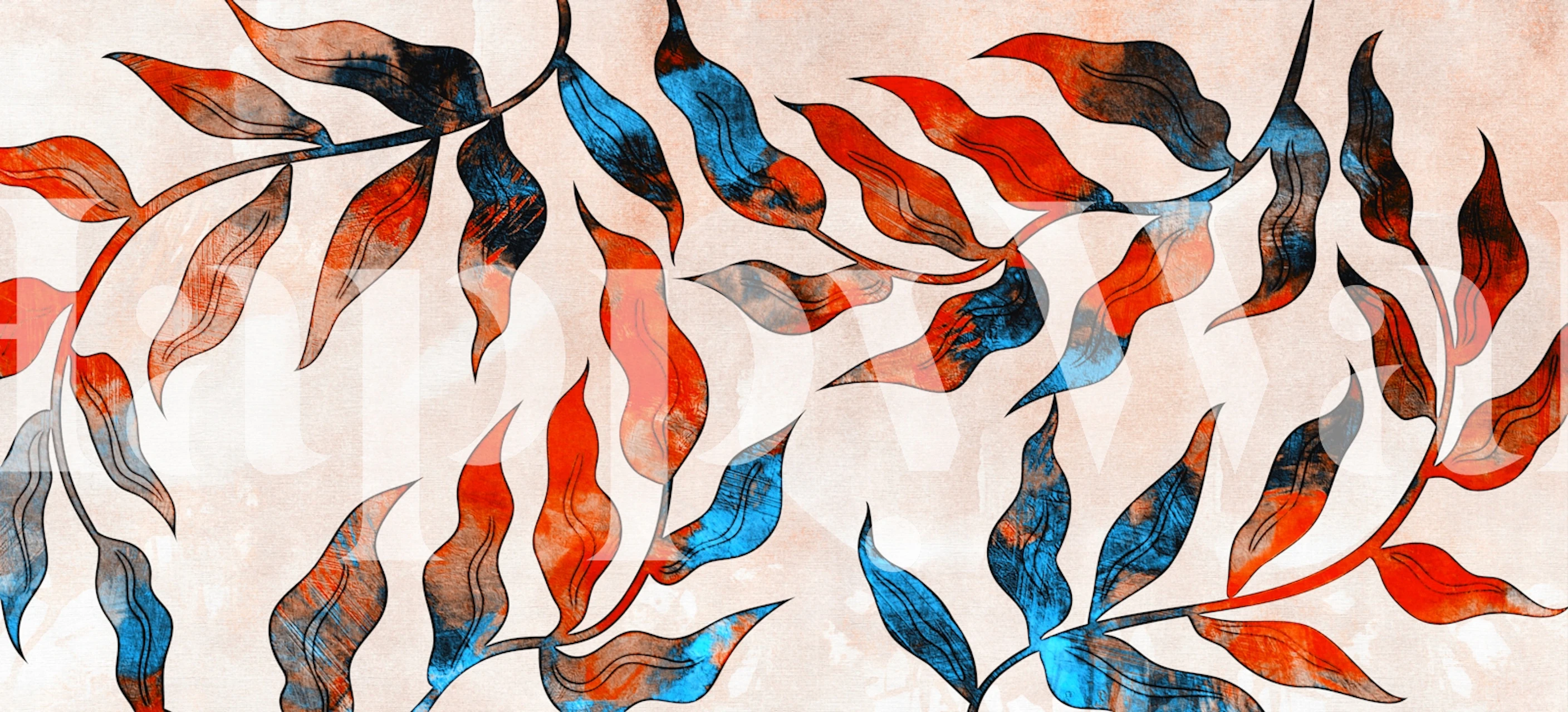 Abstrakcyjna fototapeta z akwarelowymi liśćmi w ciepłych i chłodnych odcieniach