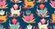 bright cats and tulips dark blue