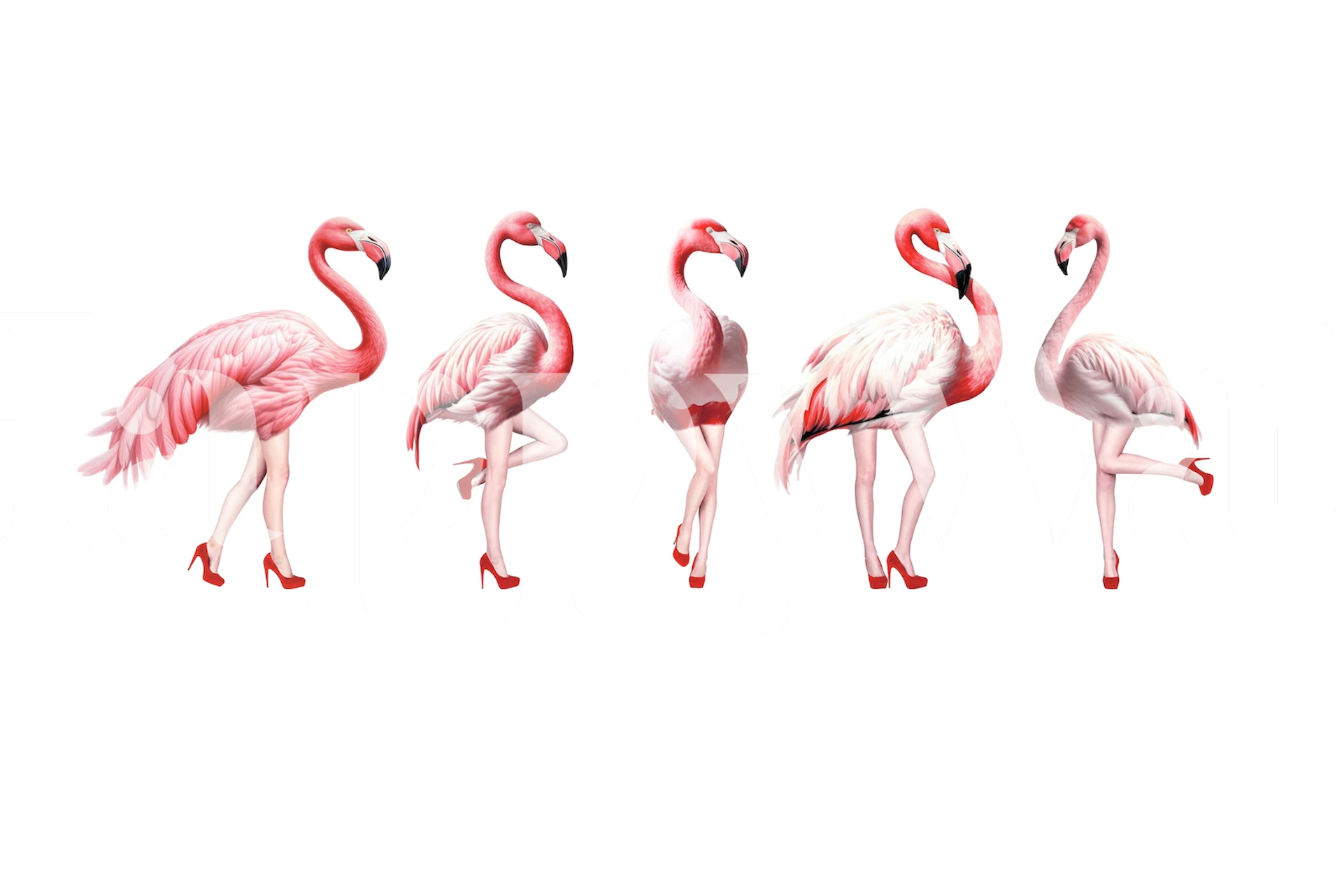 Pink flamingos in various poses and styles wallpaper