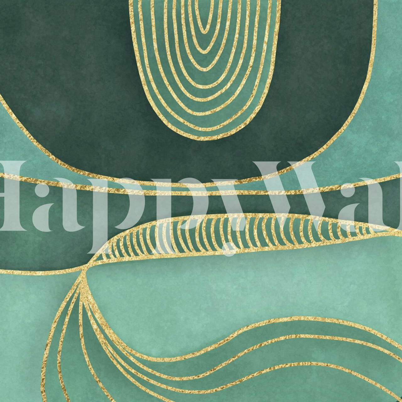 Teal green and gold mid-century wallpaper