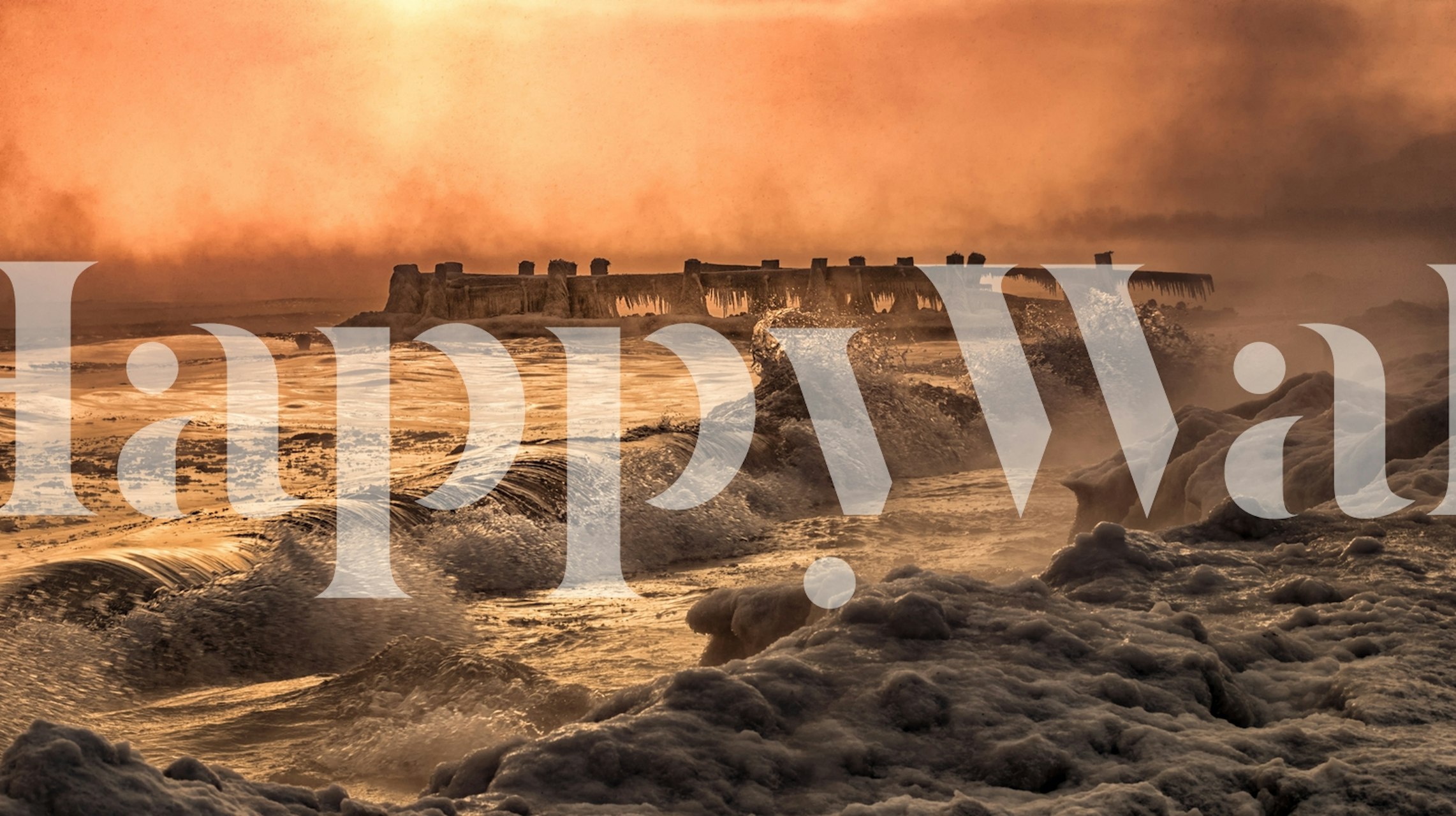 Golden ocean waves with textured foam wallpaper