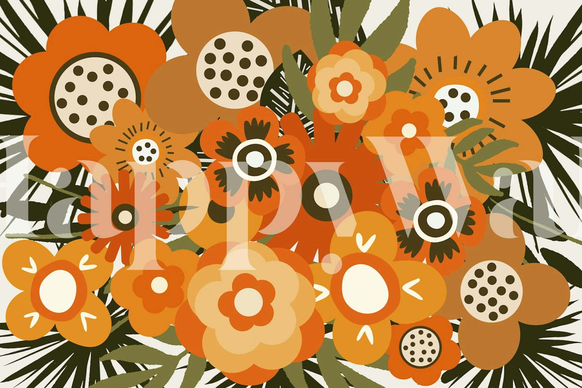 Diseño de papel pintado floral abstracto de mediados de siglo