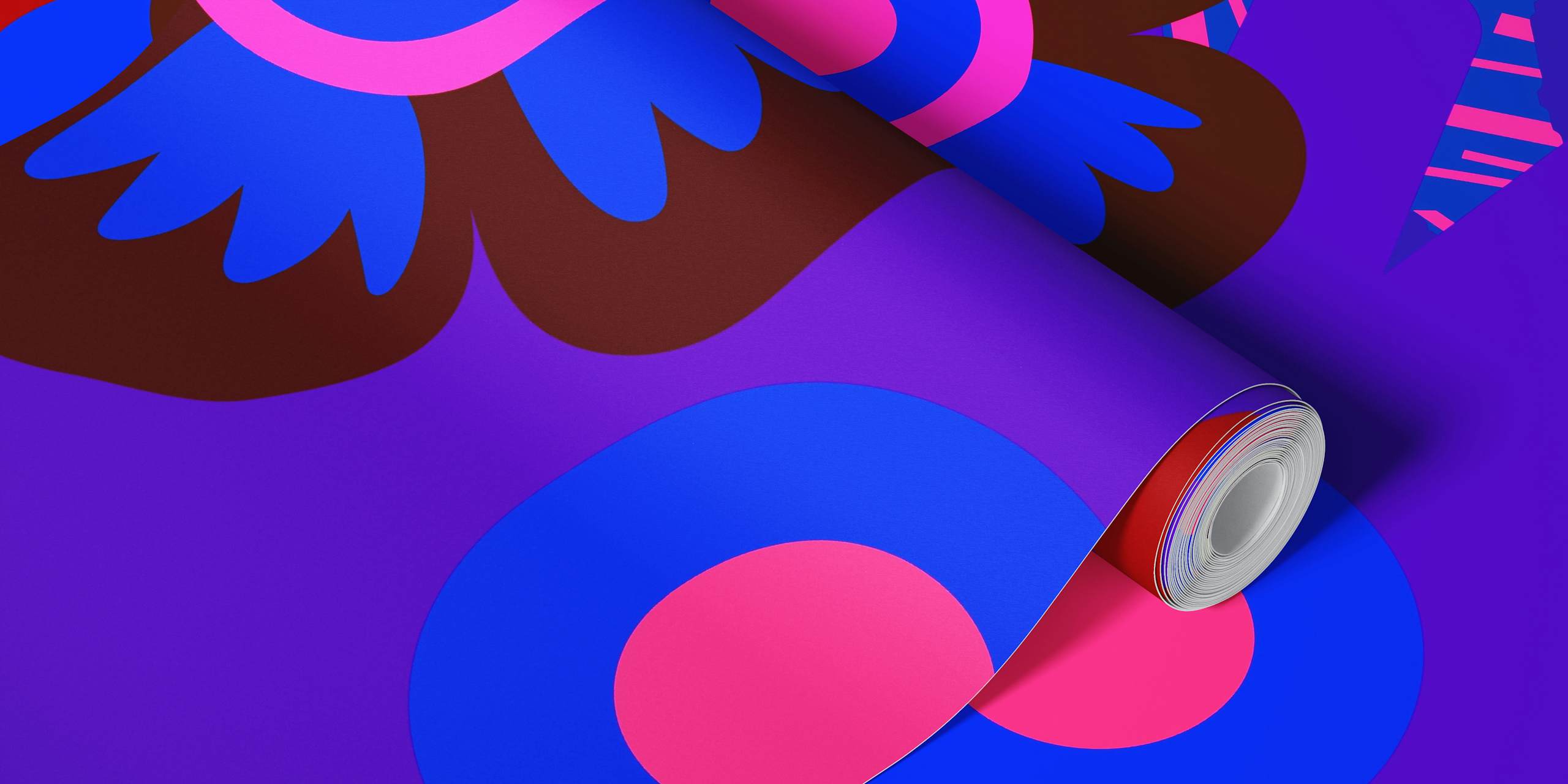 Colorful floral patterns with neon hues in mid-century style wallpaper