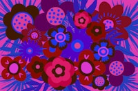 Neon Mid-Century Abstract Floral Art carta da parati