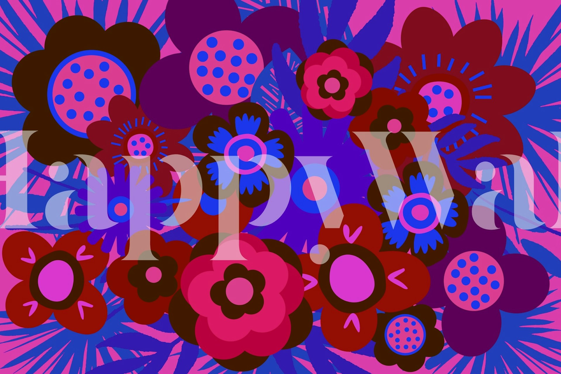 Colorful floral patterns with neon hues in mid-century style wallpaper