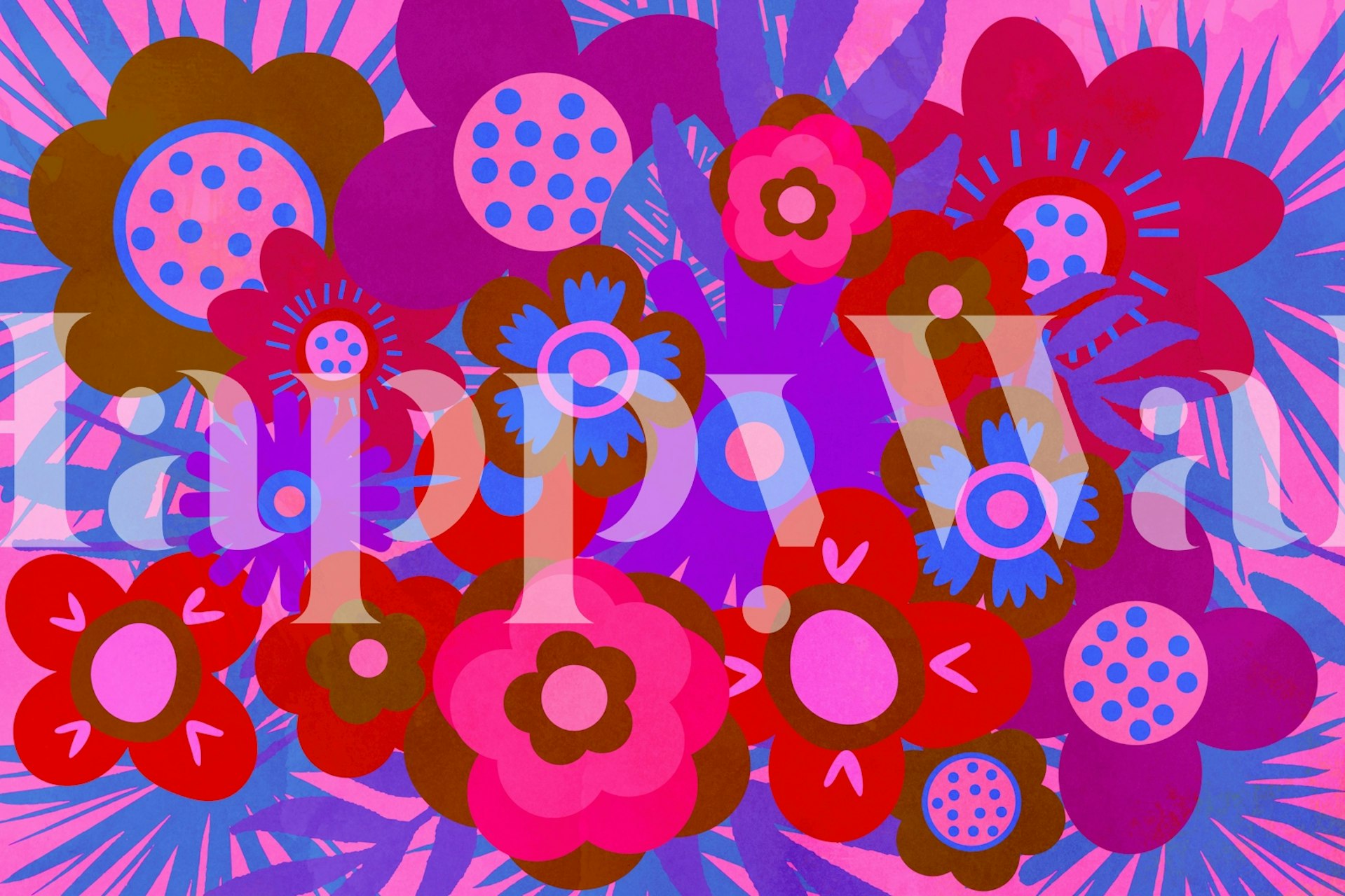 Colorful flowers and leaf patterns in pink and purple wallpaper