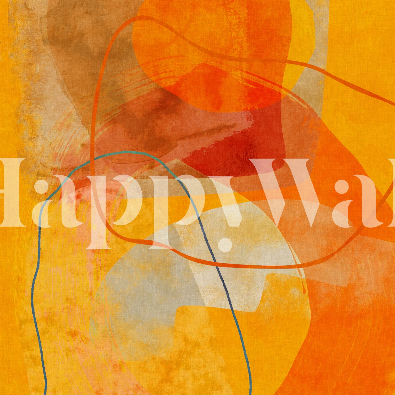 Warm yellow and orange abstract wall mural with flowing lines and artistic composition.