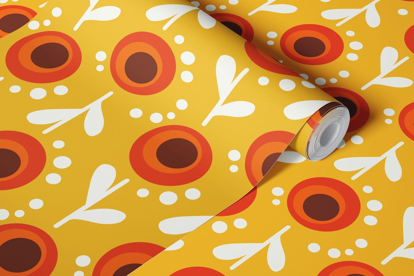 Retro Orange Floral wallpaper roll