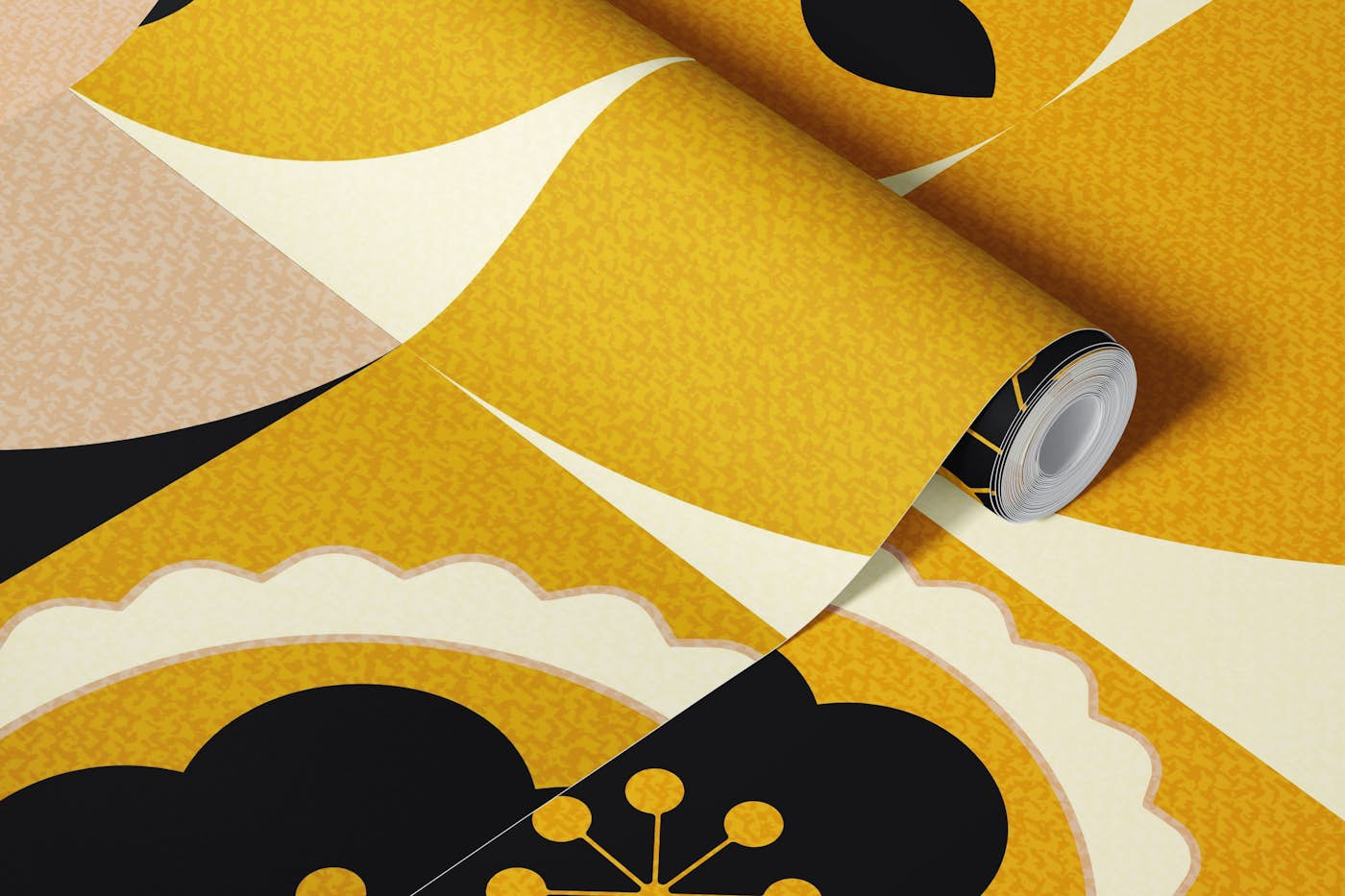 Golden Bauhaus Floral wallpaper roll