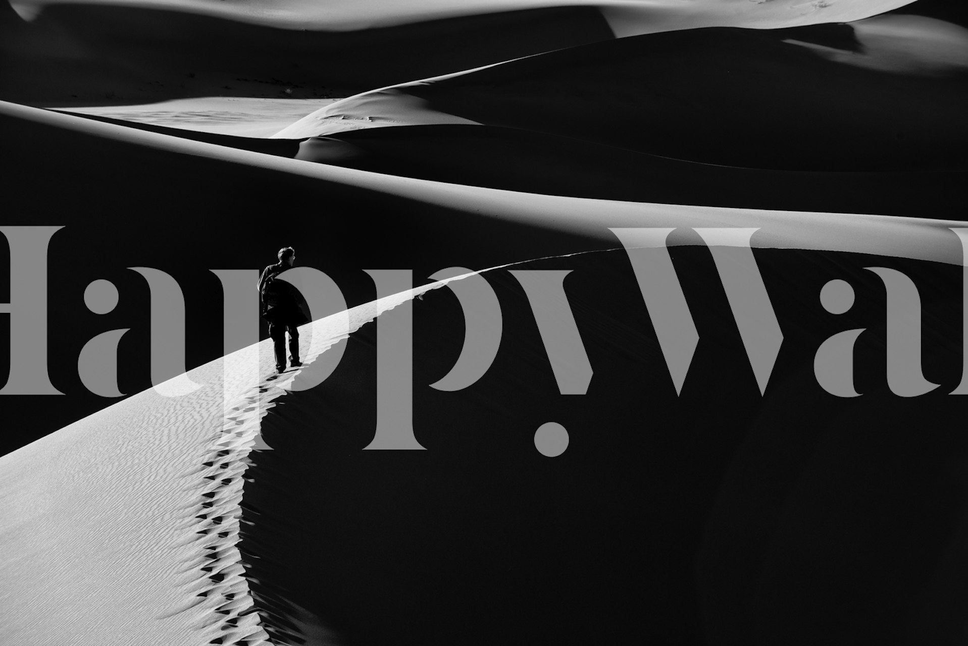 Silhouette of a person in a black and white desert landscape wallpaper