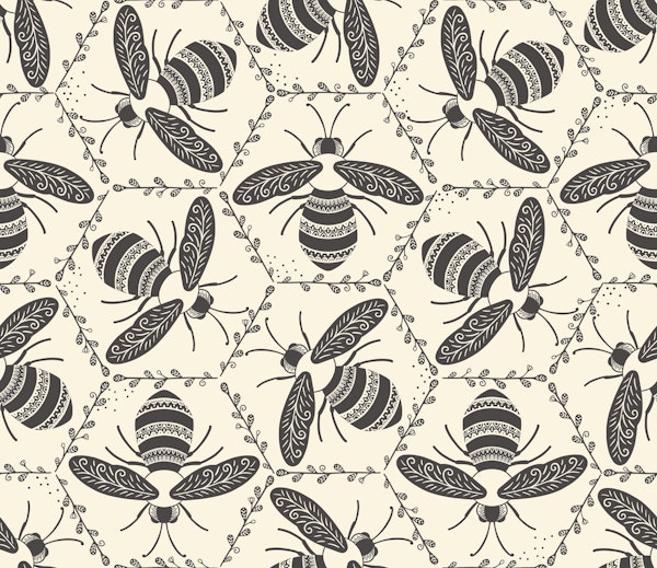 Folk art black and white bees