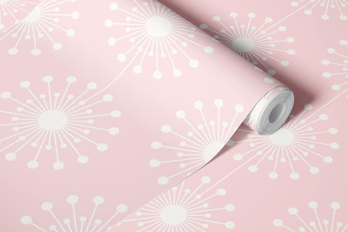 Midcentury Modern Dandelion Pattern Baby Pinkwallpaper roll