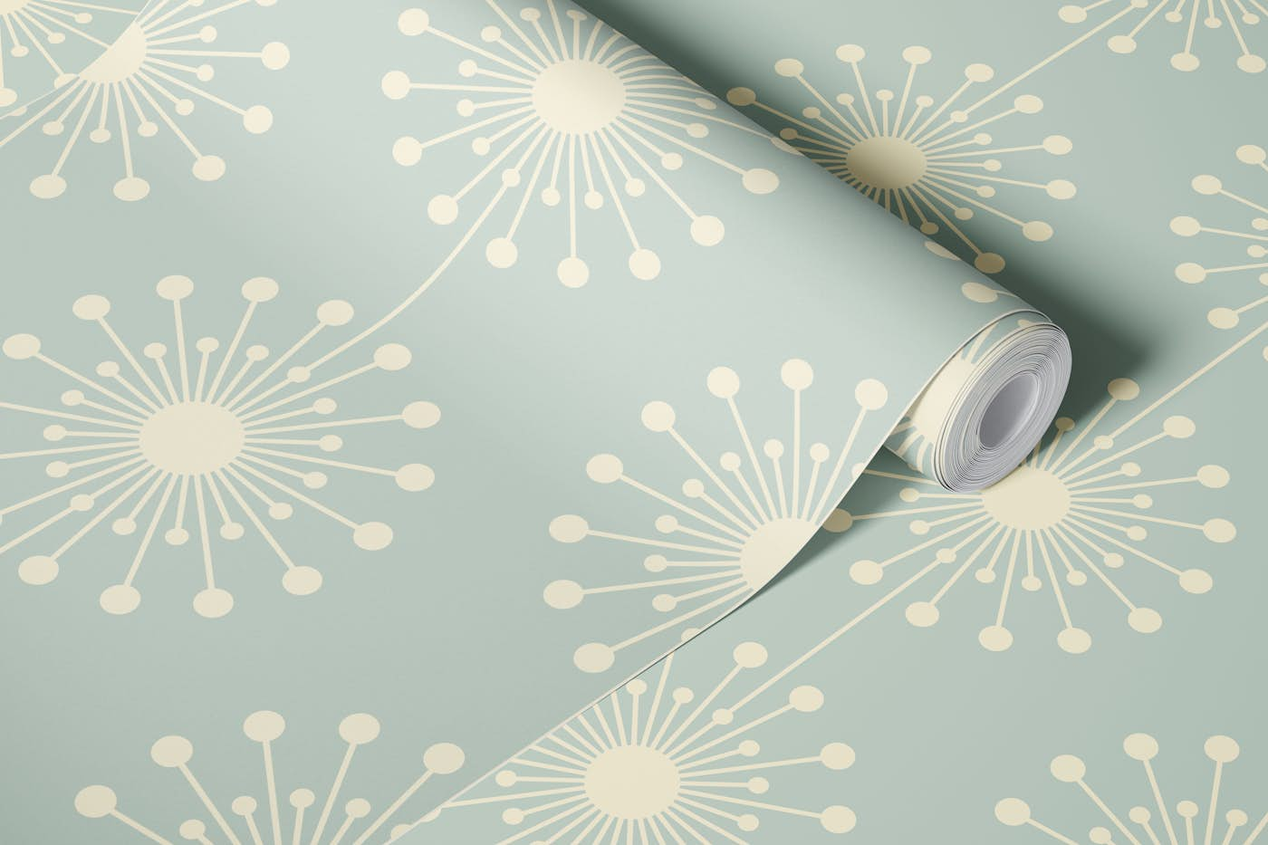 Midcentury Modern Dandelion in Soft Green wallpaper roll