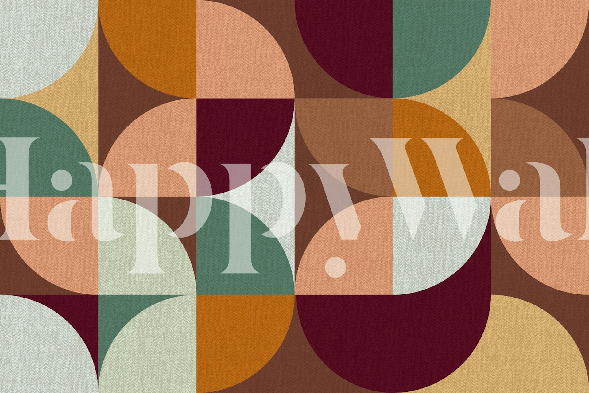 Mid Century Modern Round wall mural with abstract circular shapes in earth tones