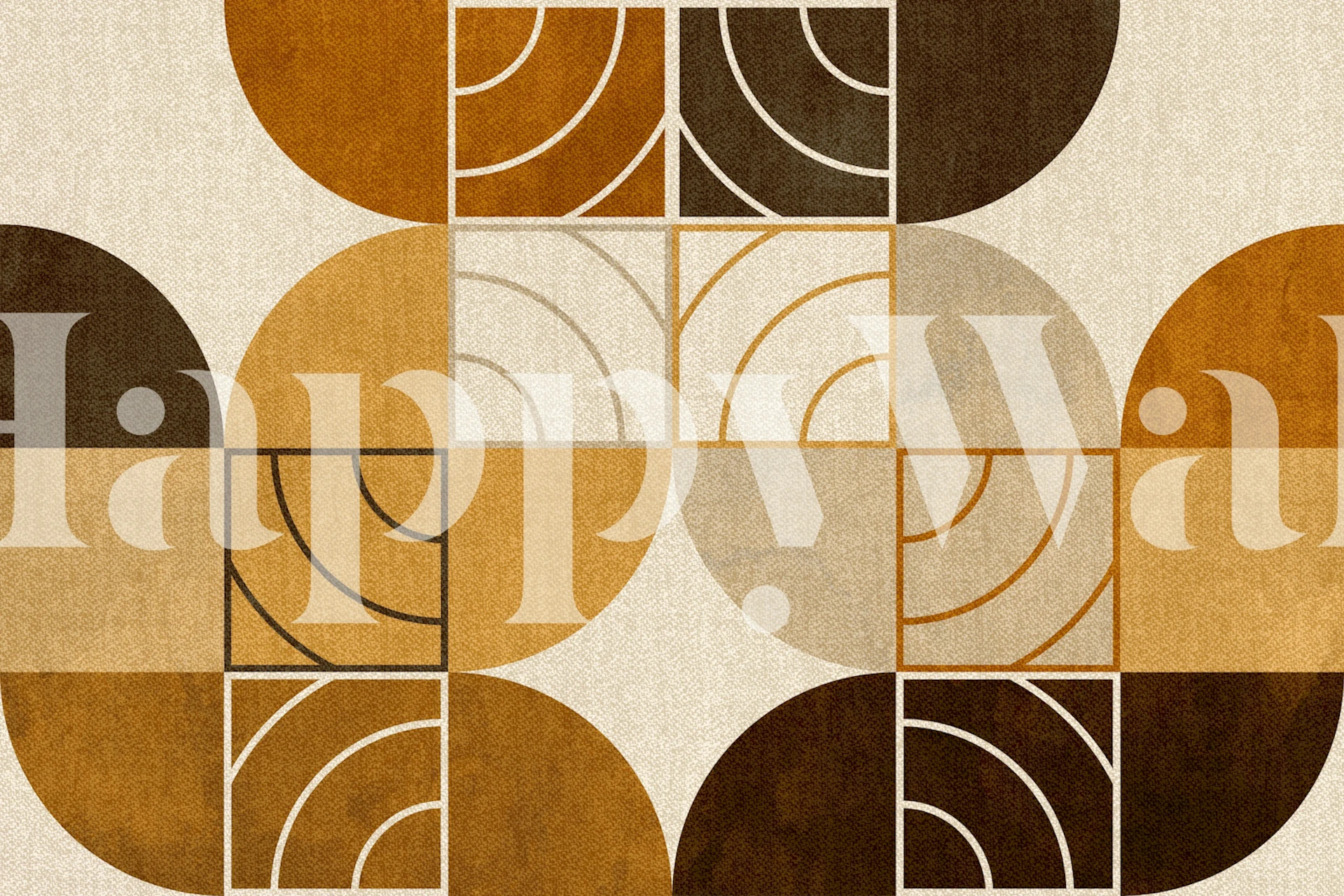 Mid-century modern geometric wall mural in earth tones