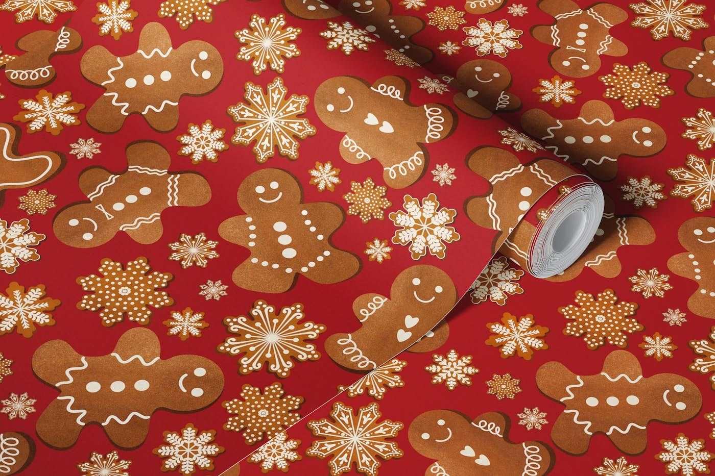 Christmas Gingerbread Cookies 1 on Red wallpaper roll