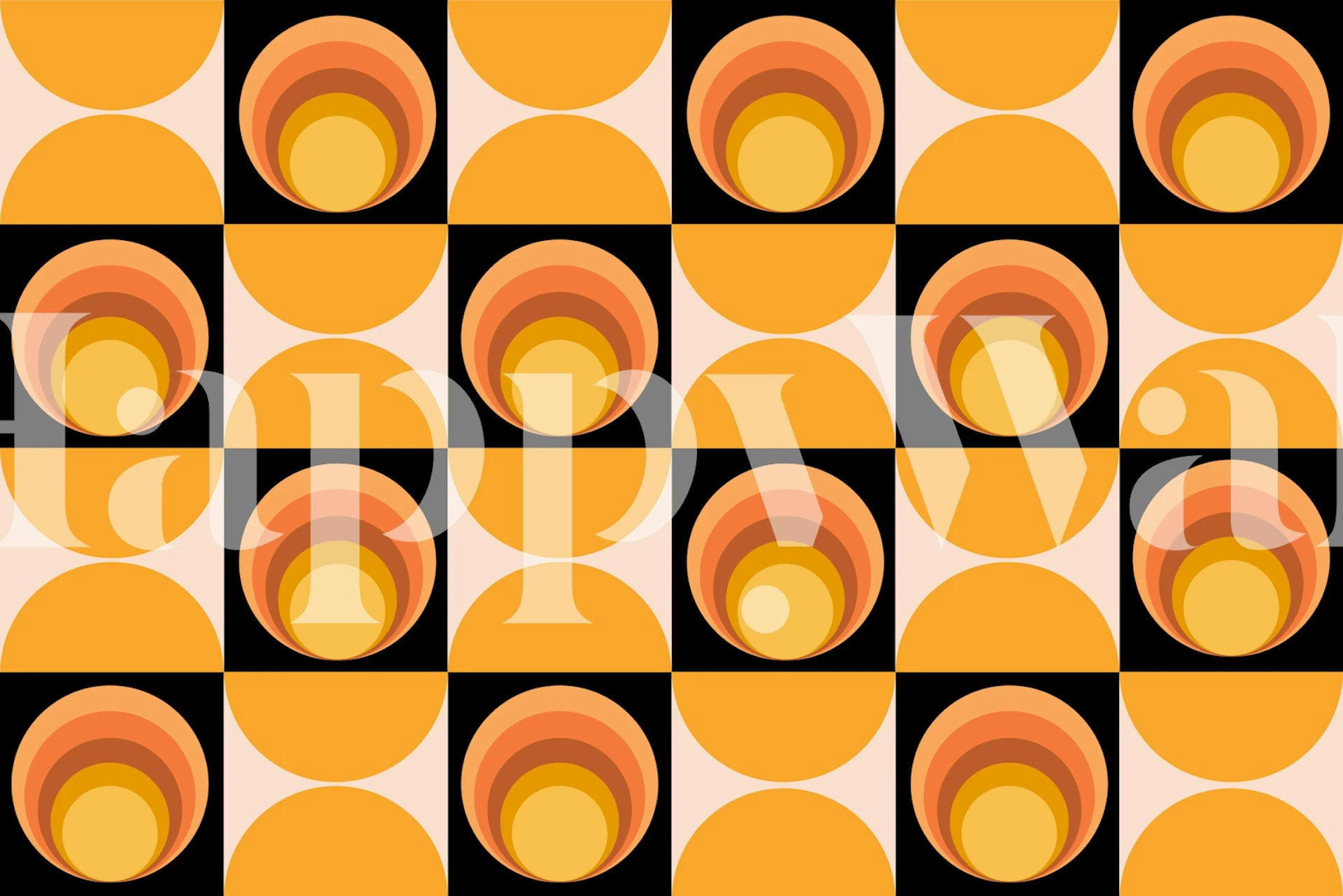 Geometric Retro Sun Pattern in orange and black wallpaper
