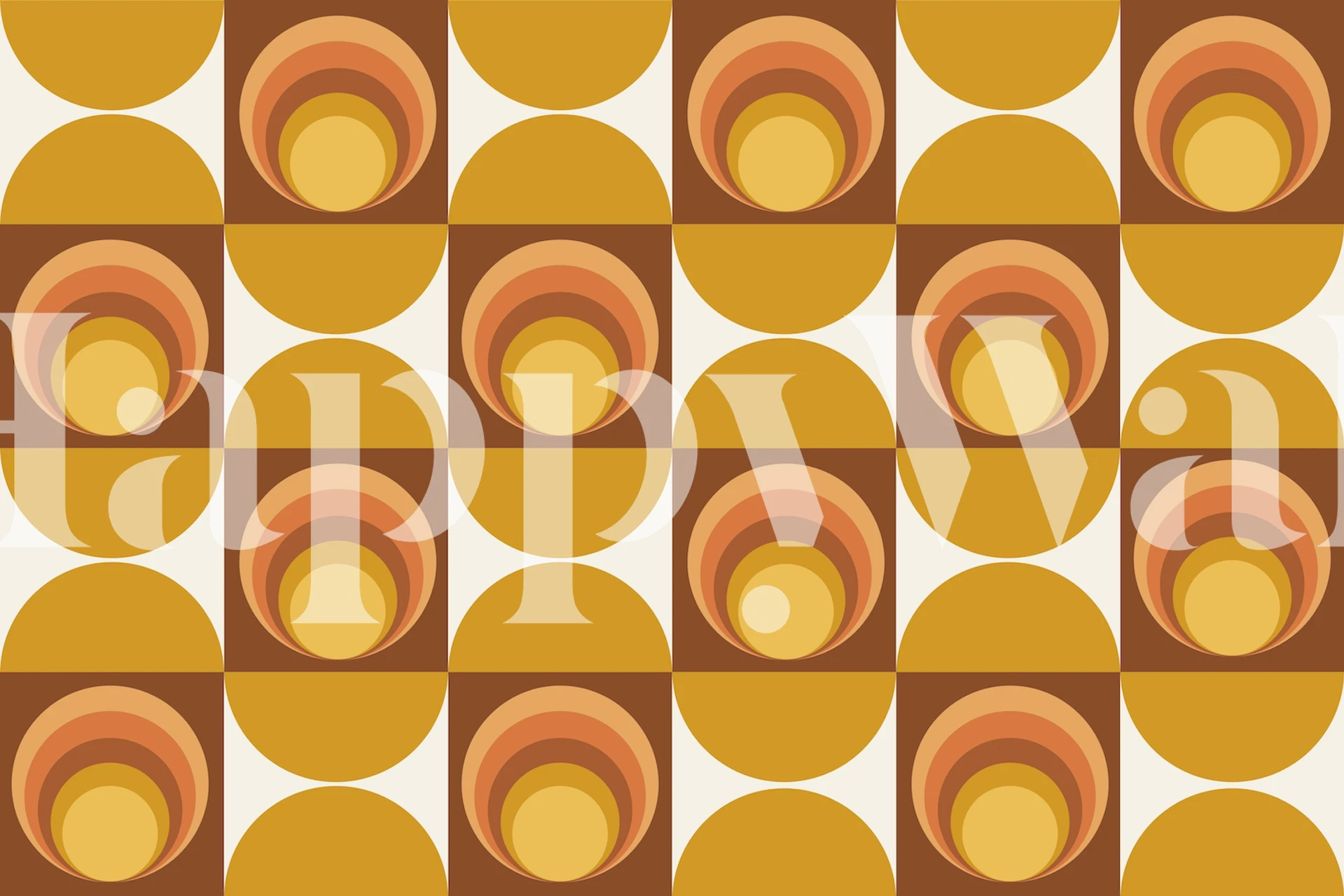 Geometric circle pattern in warm oranges, yellows, and browns wallpaper