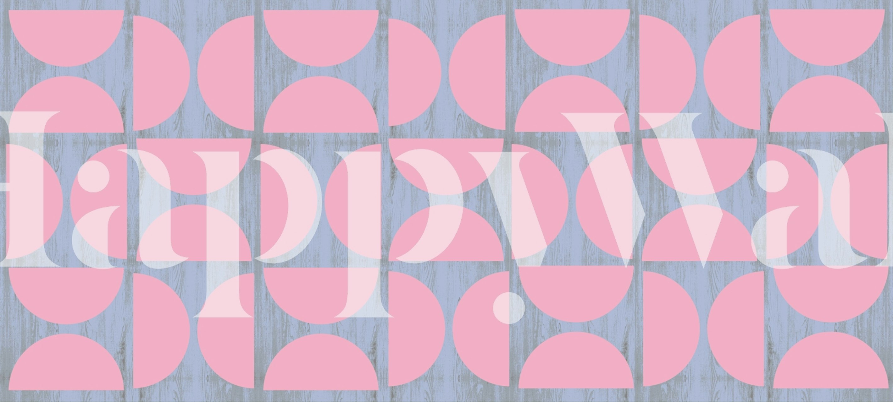 Mid Century Vibrant τοιχογραφία με γεωμετρικά σχέδια σε ροζ και μπλε παστέλ αποχρώσεις.