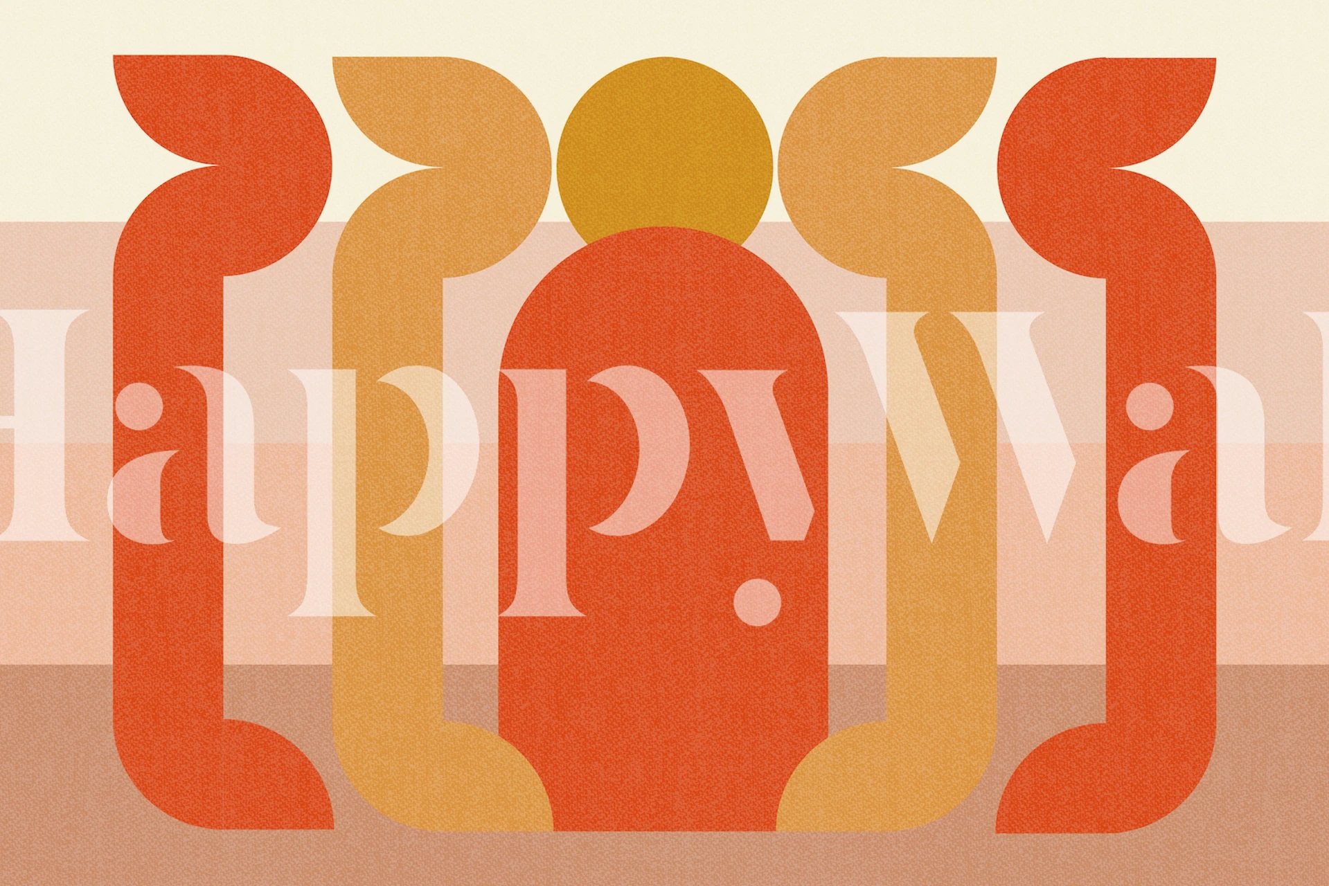 Retro sun design wallpaper in warm tones of orange and yellow