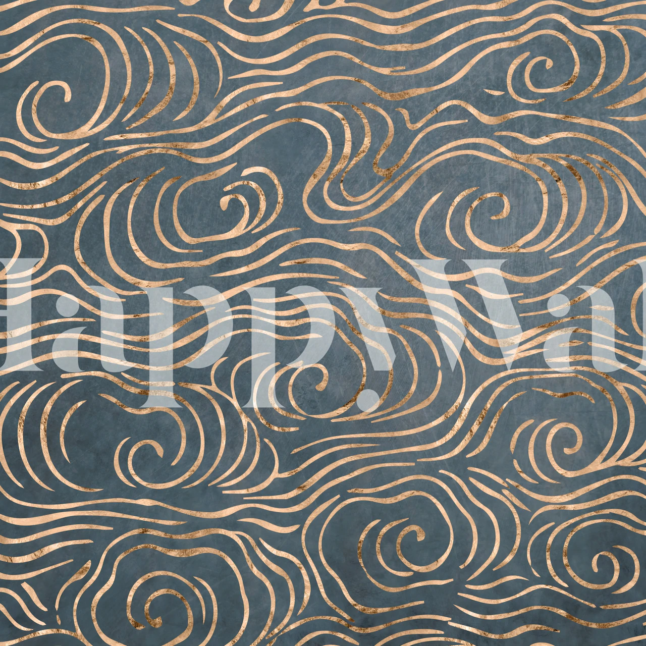 Blue and gold swirling waves pattern wallpaper