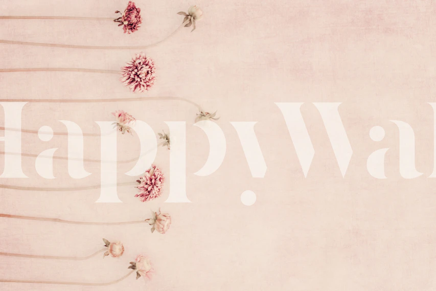 Delicate pink floral wallpaper with vertical blooms on soft background